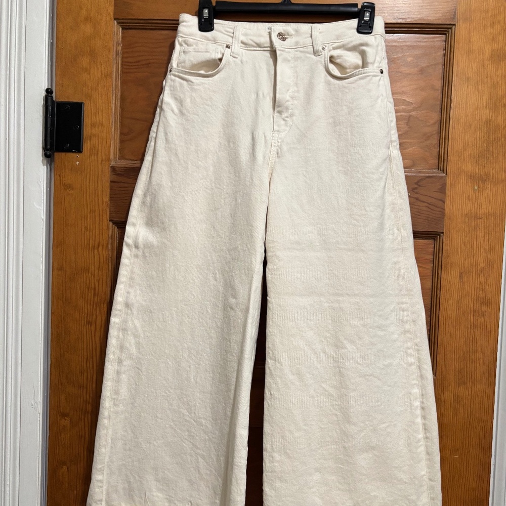 WOMENS PAIGE WIDE LEG HIGH RISE IVORY DENIM